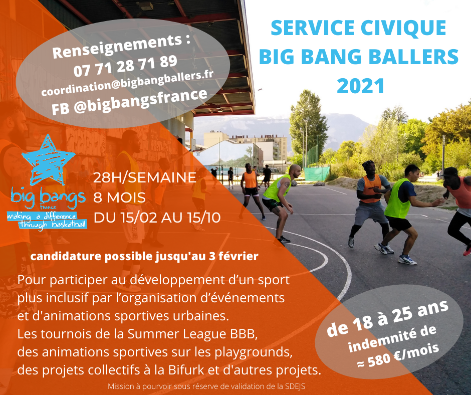 Mission de service civique (H/F) : Favoriser l’accès à une pratique sportive régulière pour toutes et tous, animer l’espace public sportif