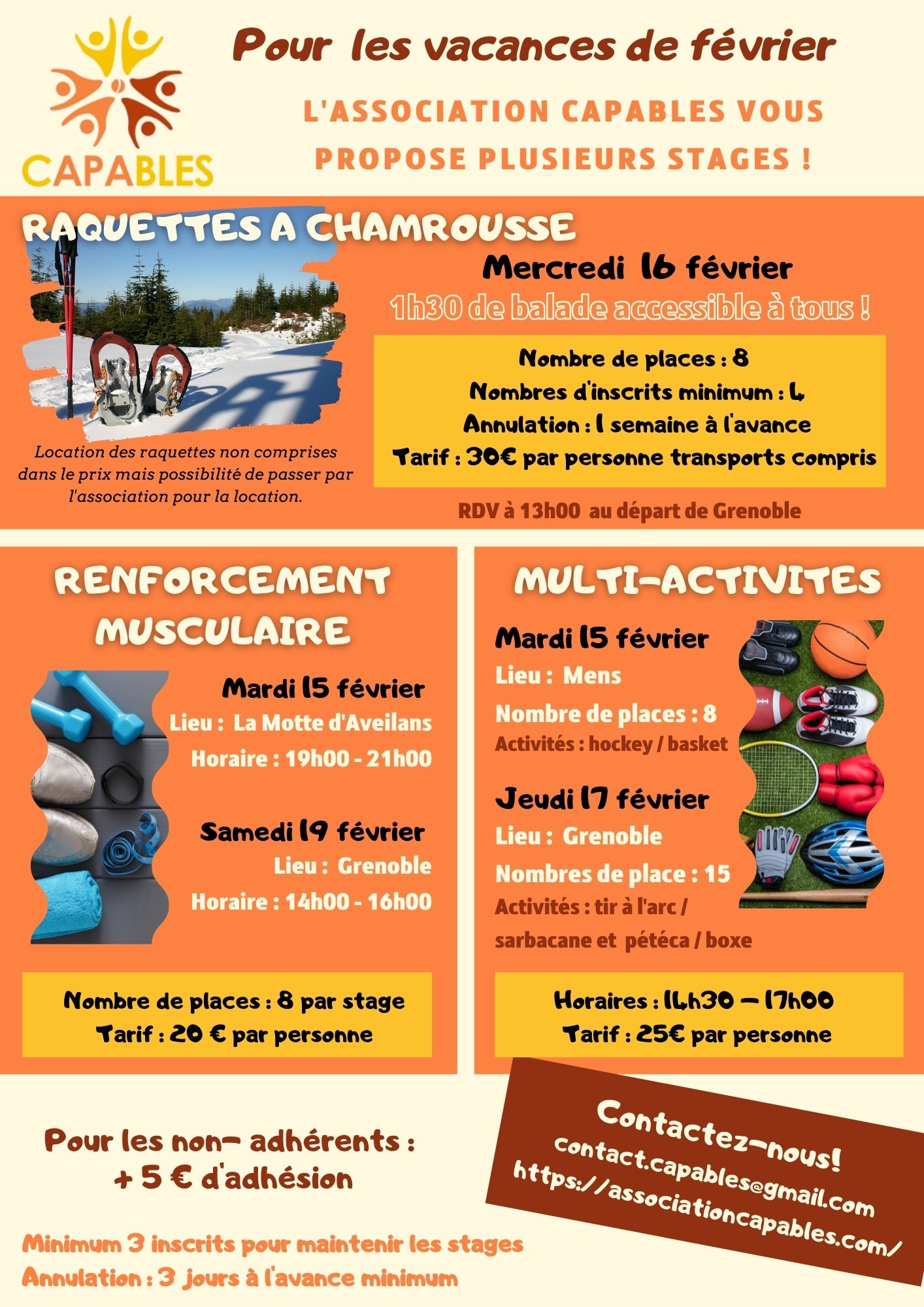 L&rsquo;association cAPAbles propose un stage raquette – Grenoble (38)