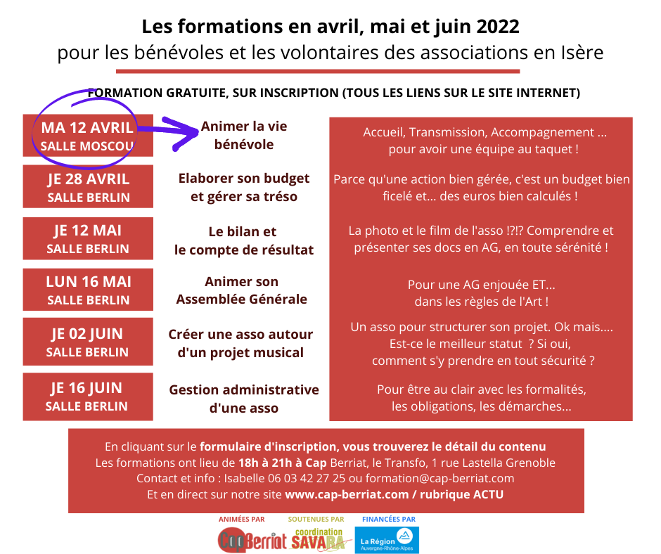 Cap Berriat – Formation gratuite « Animer la vie bénévole »