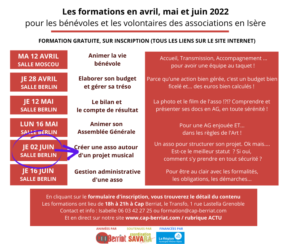 Cap Berriat – Formation gratuite « Créer une association autour d&rsquo;un projet musical » à Grenoble