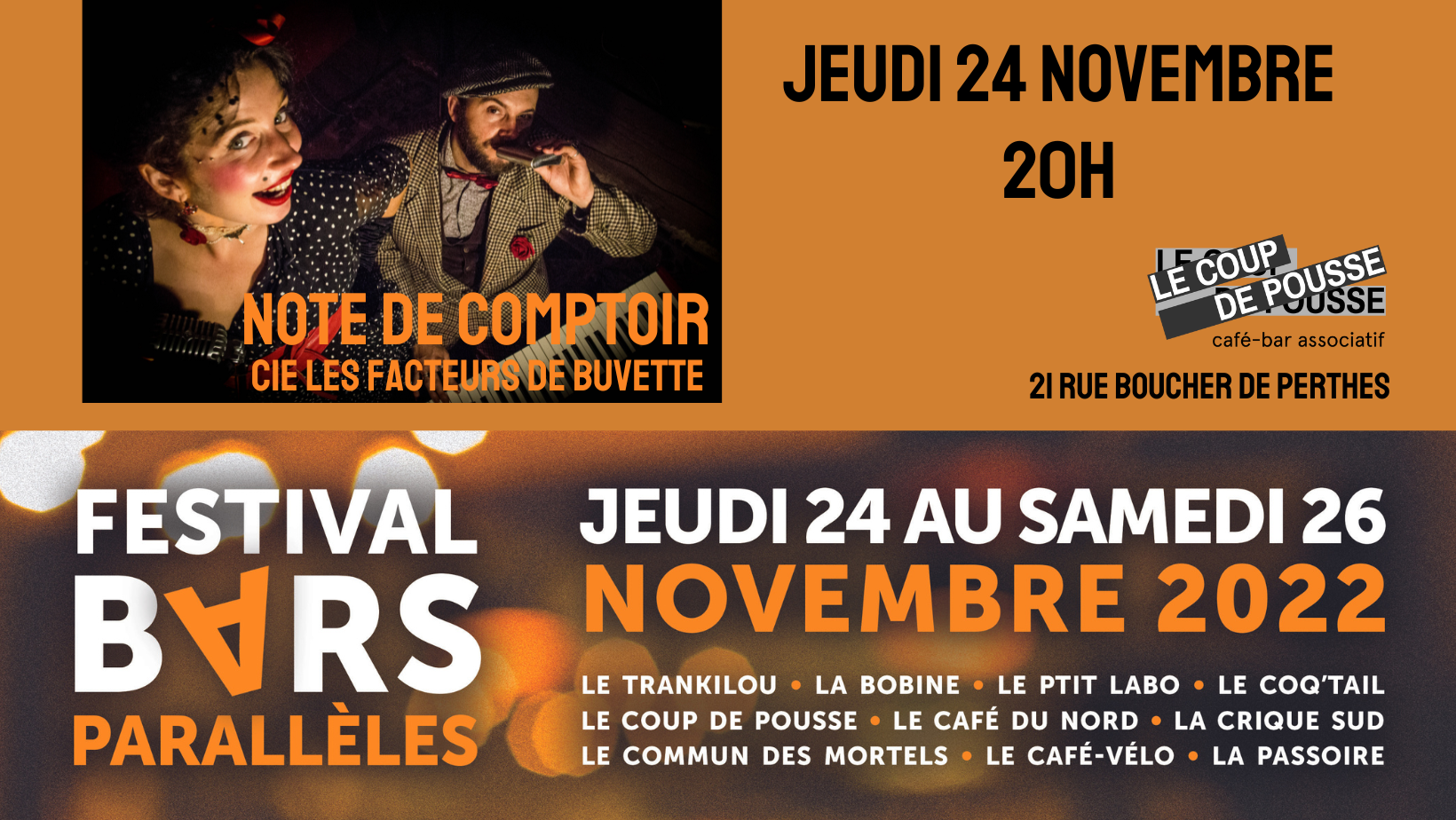 Spectacle concert // « Note de comptoir » – Cie Les facteurs de buvette // Festival Bars Parallèles