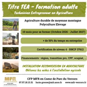 Formation adulte – Installation agricole – TEA (Technicien Entrepreneur en Agriculture)